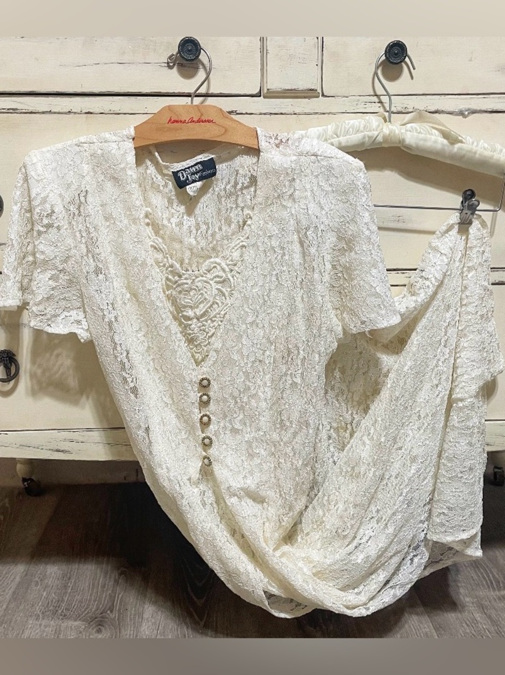 Dawn Joy Dreamers Cream Lace V-Neck Button Front Dress